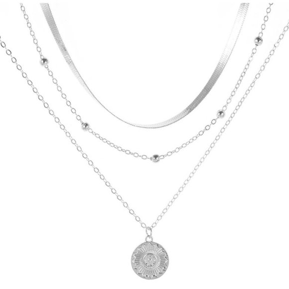 Layered Herringbone Sunflower Necklace - Picture 6 of 8